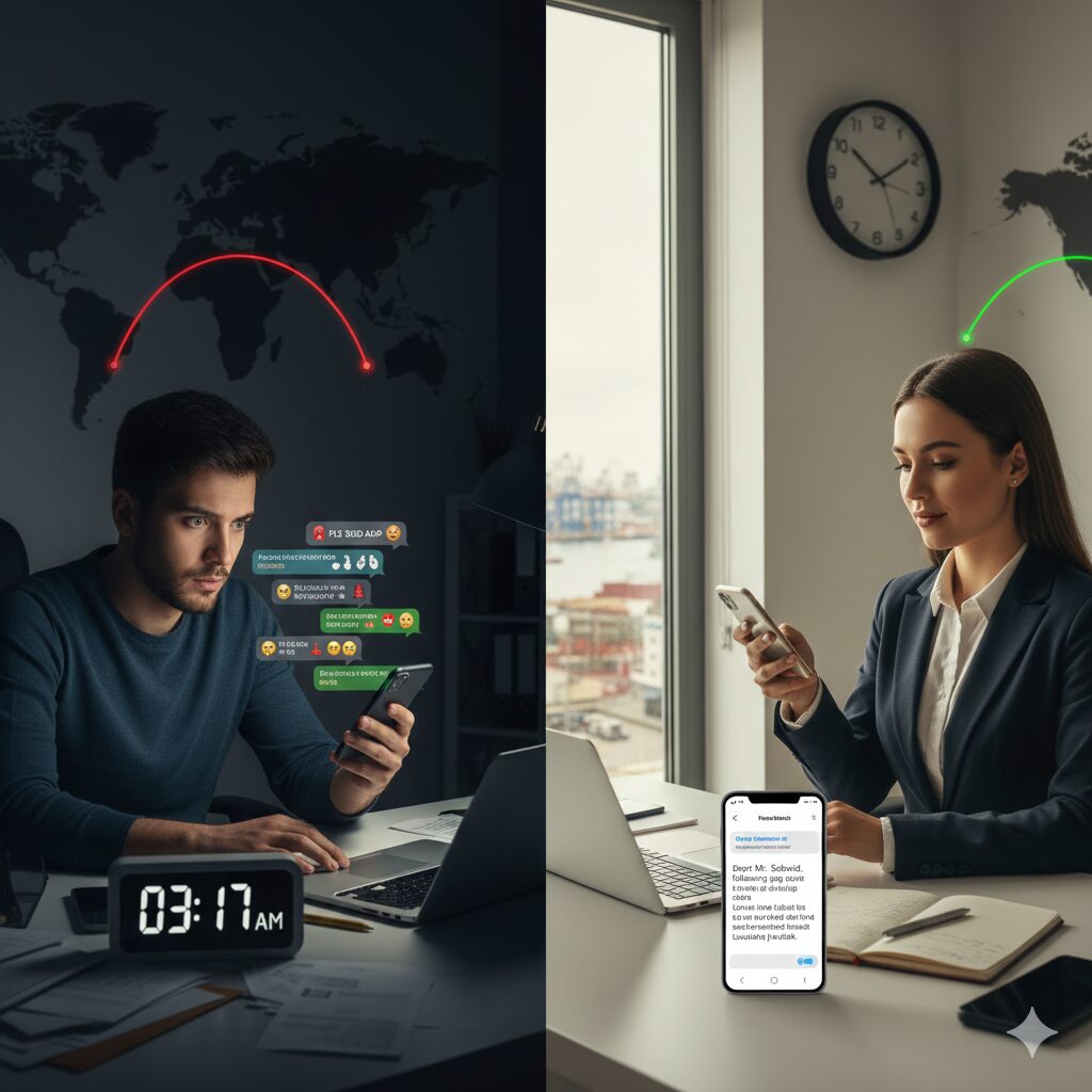 yurtdışı müşterisiyle WhatsApp iletişimi
